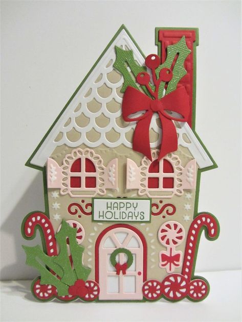 Gingerbread House Easel die by Anna Griffin converted to a shaped card. Gingerbread Cards, Anna Griffin Christmas Cards, Gingerbread Christmas Decor, Holly Christmas, Gingerbread House Decorations, Anna Griffin Cards, Diy Advent Calendar, Anna Griffin, Diy Christmas Cards