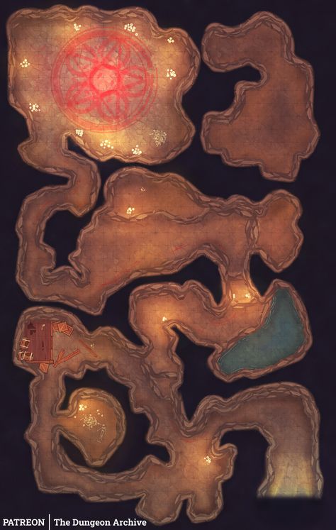 You can feel something ominous in this cave. There is some blood in its passages, some corpses disposed of, and a very unpleasant surprise at the end. This DnD battlemap size is 26x41. You can check all of this map variations in our Patreon. Dnd Cave Creatures, Cave System Map Dnd, Dnd Keep Map, Desert Cave Battlemap, Dnd Cave Battle Map, Dnd Maps Caves, Cave Map Rpg, Dnd Japanese, Dnd Cave Map