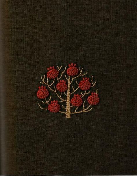 29 august 16. Pomegranate Embroidery Design, Embroidery On Brown Fabric, Pomegranate Embroidery, Yumiko Higuchi, Bird Embroidery Pattern, Pomegranate Tree, Sashiko Embroidery, Embroidery Book, Pola Sulam