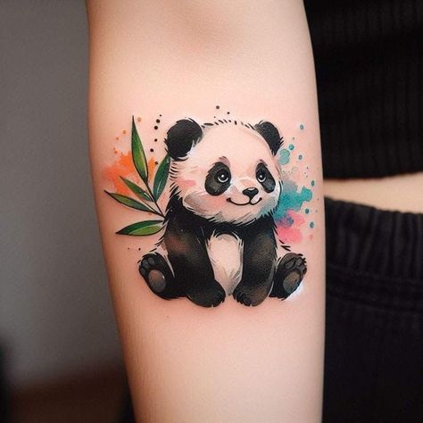 Mini Panda Tattoo, Panda Tattoo Design, Panda Bear Tattoos, Disney Stitch Tattoo, Disney Inspired Tattoos, Animal Tattoos For Women, Shoulder Cap Tattoo, Pikachu Tattoo, Panda Tattoo