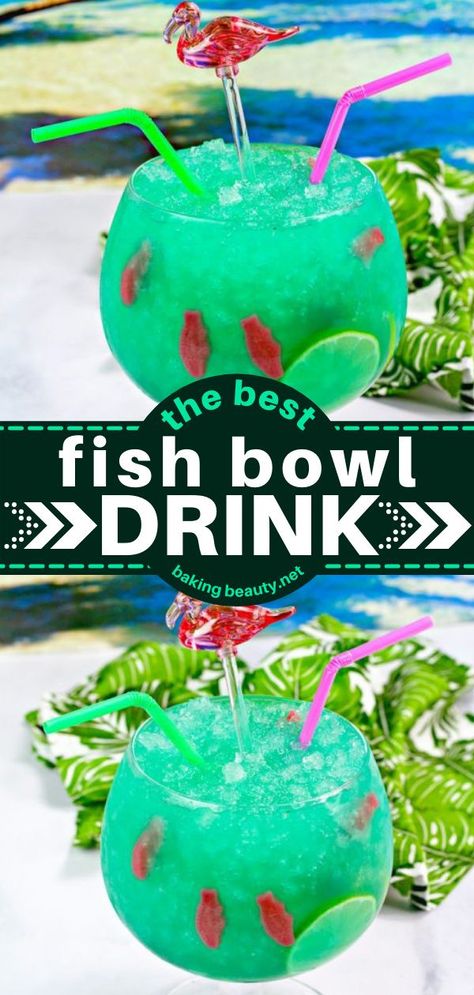 Fishbowl Drink Recipe, Fish Bowl Drink, Fish Bowl Recipe, Fishbowl Drink, Tropical Drink Recipes, Bowl Cocktails, Fun Drink Recipe, Best Summer Cocktails, Fun Drinks Alcohol