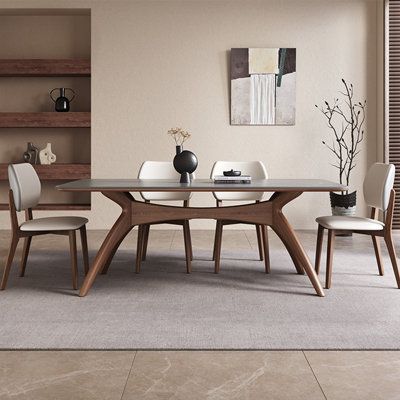 Our Modern Minimalist Solid Wood Rock-Plate Table reimagines the dining space with its artistic design and unmatched durability. A comfortable and stylish addition to any dining room. Orren Ellis Size: 29.5"H x 55.1"L x 31.4"W, Table Top Color: Gray | Orren Ellis Rayquann Rectangular Dining Set brownWood in Gray | 29.5"H x 55.1"L x 31.4"W | Wayfair Modern Midcentury Dining Room, Wayfair Dining Table Set, Dinner Table Wood, Minimalist Dining Area, Dining Table Minimalist, Modern Minimalist Dining Room, Midcentury Dining Room, Minimalist Dining Table, Modern Heritage