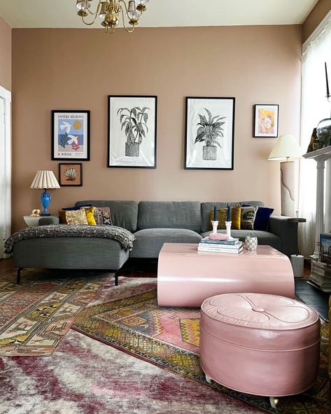 A Plain Living Room’s Makeover Creates a “Warm Glow” (Instantly!) Living Room Inspiration Neutral, Room Inspiration Neutral, Plain Living Room, Dingy Basement, 1930s Living Room, Taupe Living Room, Couch Decoration, Mauve Walls, Light Pink Walls