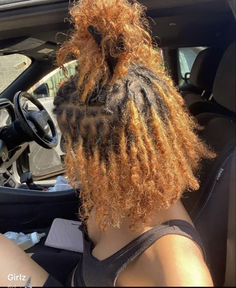 Stater Locs Black Women, Ginger Color Locs, Puffy Locs, Natural Locs With Curly Ends, Loc Dye Ideas, Female Loc Styles, Locs With Loose Ends, Locs With Curly Ends, Finger Coils Natural Hair