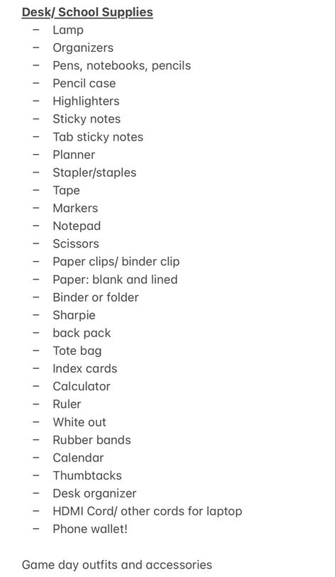 College packing list I made College Desk Essentials, University Packing List, Dorm Room List, College Dorm List, College School Supplies List, Dorm List, College Packing List, Dorm Packing, College Desk