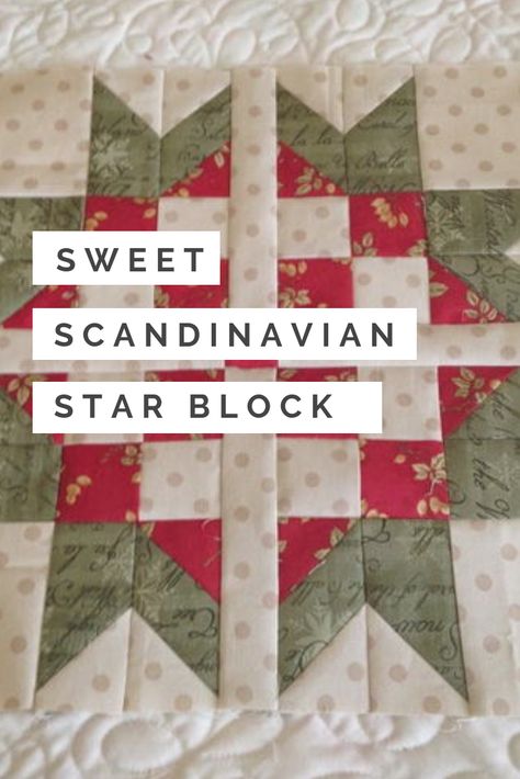 The traditional bear paw pattern combines with European elegance to make this easy Sweet Scandinavian Star Block. Perfect for holidays or all year long, this easy block tutorial is a fantastic way to go back to quilting basics. Swedish Quilt Patterns, Traditional Quilt Blocks Simple, Scandinavian Quilt Patterns, Swedish Quilt, Nordic Quilt Patterns, Nordic Quilt Patterns Scandinavian Design, Scandinavian Star Quilt Block, Nordic Star Quilt Pattern, Easy Christmas Quilt