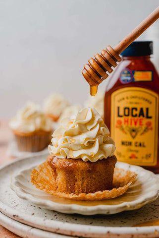 Caramelized Honey Cupcakes | Recipe | Local Hive Honey Caramelized Honey, Honey Cupcakes, Walnut Shrimp, Honey Walnut, Honey Walnut Shrimp, Drop Biscuits, Baking With Honey, Browned Butter, Chocolate Espresso