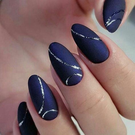 Dark Blue Matte Nails Design, Matte Blue Nails Design, Deep Blue Nails Designs, Dark Blue And White Nails, Navy Blue Almond Nails, Andromeda Tonks, Navy Nail Art, Nail Art Bleu, Nail Parlour