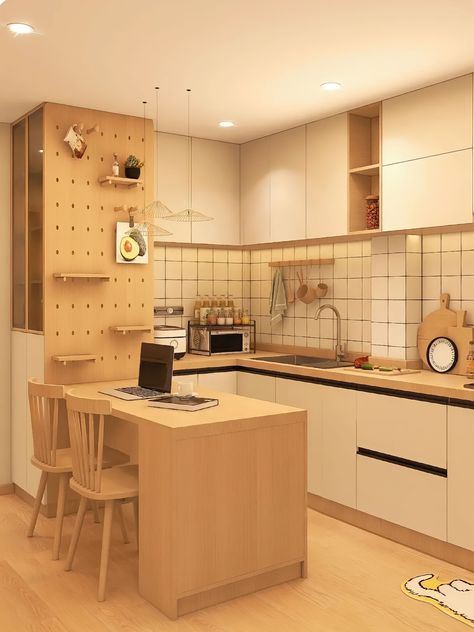 Korean Kitchen Interior, Korean Kitchen Design, Pastel Kitchen Aesthetic, Korean Kitchen Aesthetic, Korean Style Kitchen, Korea Kitchen, Kitchen Set Minimalist, Korean House Interior, Pastel Kitchen Decor