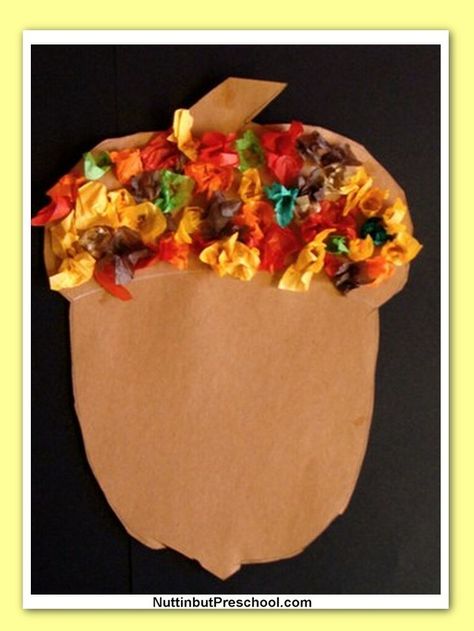 Need another great fall craft idea? Why not make a this tissue paper acorn? It’s a fun and simple craft... Turkey Board, Tissue Paper Art, November Crafts, October Crafts, Fun Fall Crafts, Fall Art Projects, 13 November, Easy Fall Crafts, Thanksgiving Crafts For Kids