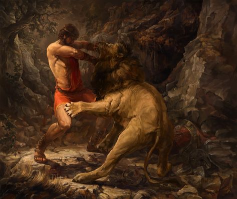 ArtStation - Hercules fight with the Nemean Lion., Yaroslav Radetskyi Nemean Lion, Biblical Artwork, Greek Paintings, Istoria Artei, Rennaissance Art, Greek Mythology Art, 다크 판타지, Wallpaper Animes, Biblical Art