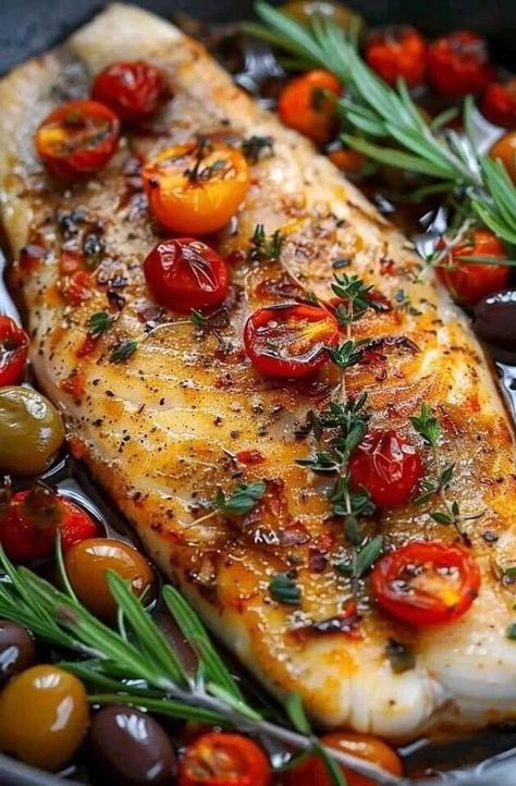 Roasted Fish, Cherry Tomato Recipes, Roast Fish, Roasted Cherry Tomatoes, Baked Fish, Health Dinner Recipes, Easy Family Meals, Fish Dishes, Food Diary