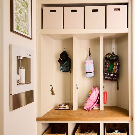 How I Built a Custom Drop Zone Entryway Organizer Drop Zone Laundry Room, Drop Zone Closet, Family Drop Zone, Drop Zone Entryway, Ikea Entryway, Mudroom Cabinets, Entryway Organizer, Oak Plywood, The Family Handyman