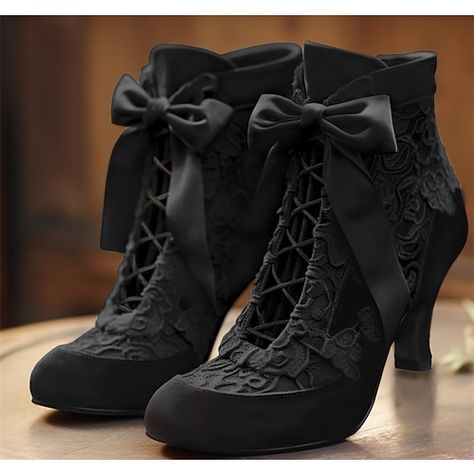 Victorian Elements, Boots With Ribbon, Rococo Shoes, Victorian Green, Boots Party, Boots Plus Size, Victorian Shoes, Lace Ankle Boots, Costume Parties