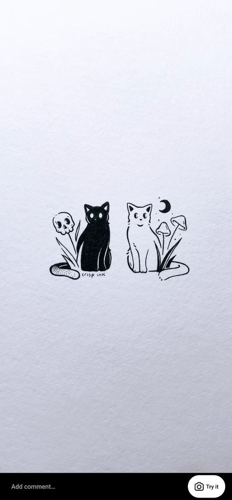 Studio Ghibli Tattoos Small Matching, Soot Sprite Matching Tattoo, Skull And Mushrooms Tattoo, British Shorthair Tattoo, Cat And Mushroom Tattoo, Cat Mushroom Tattoo, Mushroom Tattoos Simple, Mushroom Cat Drawing, Small Mushroom Tattoo