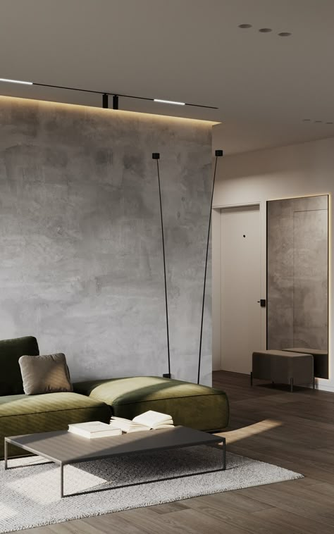 Concrete Minimalist House, Concrete Walls Interior, Concrete Living Room, Concrete Interior Design, Concrete Interiors, Dark Interiors, Decoration Inspiration, Decor Home Living Room, Living Room Decor Apartment