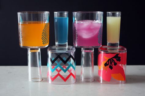 A Wine Glass and Shot Glass in One | Brit + Co. Mullet Party, Homemade Wedding Gifts, Homemade Wedding, Diy Wedding Gifts, Glass Diy, Plastic Glasses, Diy Wine, Cocktail Glass, Crafty Craft