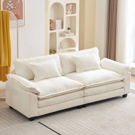 Amazon.com: VUYUYU Sectional Sofa Comfy Cloud Couch for Living Room with Pillows, Modern Chenille Sofa Sleeper Deep Couches with Ottoman (Cream White, 3-Seat) : Home & Kitchen Comfortable Sofa Couch, Small Space Living Room Furniture, Pillow Top Couch, Cute Loveseat, Aesthetic Loveseat, Ikea Couches Living Room, Small Cloud Couch, Low Profile Couch, Love Seat Sofa Small Spaces