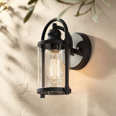 John Timberland Modern Outdoor Wall Light Fixture Black 10 1/4" Cylindrical Glass for Exterior House Porch Patio Deck Entryway - Walmart.com - Walmart.com Outside House Lighting, Colored Metal Roof, Daycare Exterior, House Exterior Lights, Outdoor House Lighting, Marthas Vineyard House, Outside Lamps, House Lighting Outdoor, Porch Lamp