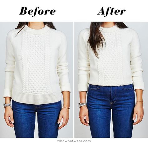 before after Petite Fitness, Sweater Hacks, Short Girl Outfits, Short Girl Fashion, Lifestyle Hacks, Clothing Tips, Angela Simmons, Random Fashion, Curvy Petite Fashion