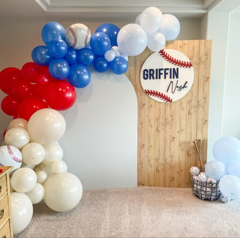 One Baseball Birthday, Baseball Theme Birthday Party For Men, Baseball Birthday Party Ideas Decor, 1st Birthday Party Baseball Theme, Rookie Of The Year Birthday Party, Home One Baseball Birthday Party Ideas, Backyard Baseball Party, Baseball Birthday Party Decor, Toddler Baseball Birthday Party