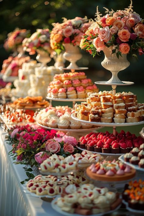 AMAZING DELICIOUS FOOD Parisian Dessert Table, Afternoon Tea Place Setting, Brunch Party Ideas Decoration Outdoor, Easy Catering Ideas, Asian Dessert Table, Finger Food For Tea Party, High Tea Wedding Reception, Birthday Brunch Table, Sweet 16 Brunch