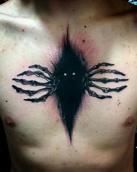 Dark Chest Tattoo Men, Anime Chest Tattoo Men, Dark Tattoo Ideas For Men, Dark Chest Tattoo, Dark Red Tattoo, Monster Tattoo Ideas, Armpit Tattoo, Satanic Tattoos, Scary Tattoos