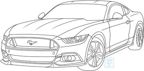 Mustang Car Drawing, Gtr Drawing, Mustang Drawing, Car Drawing Easy, Mustang Art, Mustang Car, Drawing Png, Color Drawing Art, Car Drawing