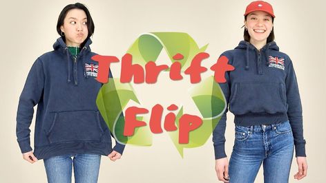 Check out this amazing hoodie thrift flip. I completely transformed an oversized hoodie into a cool cropped piece! How To Crop A Hoodie Diy, Hoodie Thrift Flip, Diy Cropped Hoodie, Thrift Flip Ideas, Hoodie Upcycle, Flip Ideas, Diy Crop Top, Hoodie Diy, Thrift Flip