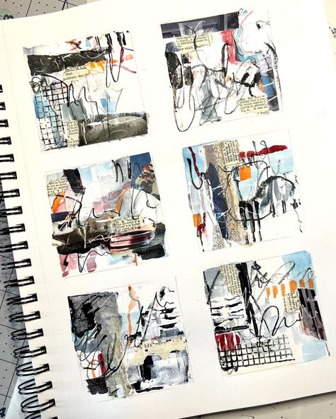 Doing some grid journaling with ideas from @kelleewynnestudios free mini course. I like that it’s a quick and loose way to play with… | Instagram Quick Sketchbook Ideas, Art Inspiration Drawing Sketches Sketchbooks Journal Ideas, Mini Abstract Paintings, Grid Journal Ideas, Grid Sketchbook, Grid Journaling, Abstract Sketchbook, Collage Sketchbook, Fodder School