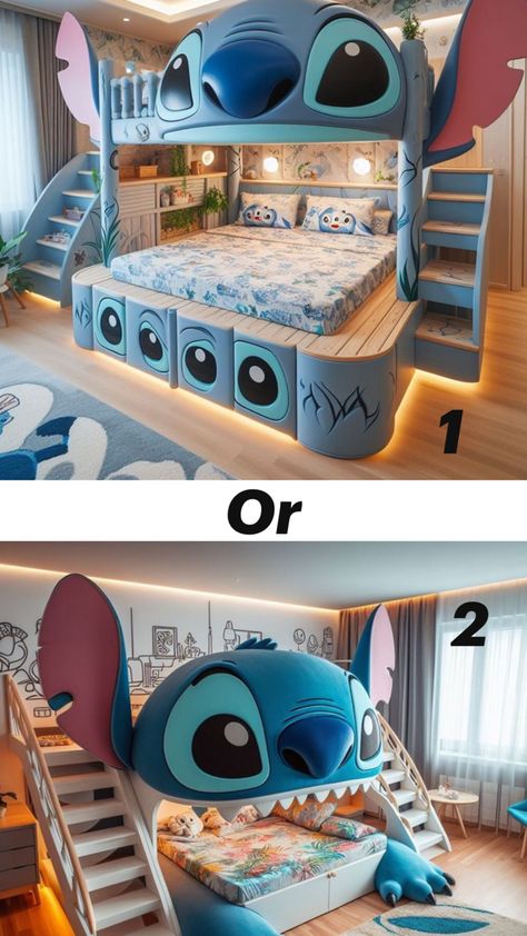 I love stitch pls subscribe Stitch Vanity Mirror, Stitch Themed Room, Stitch Bedrooms, Lilo And Stitch Bedroom Ideas, Stitch Furniture, Stitch Rooms, Stitch Room Ideas, Stitch Bedroom Ideas, Fun Beds