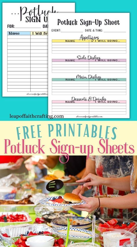 Instant download of a printable potluck sign up sheet to use for any potluck parties. Two different potluck templates to choose from! Pot Luck Sign Up Sheet Free Printable, Potluck Sign Up Sheet Printable Free, Potluck List Template, Faculty Lounge, Potluck Themes, Potluck Sign Up Sheet, Printable Lables, Bbq Potluck, Party Food Signs