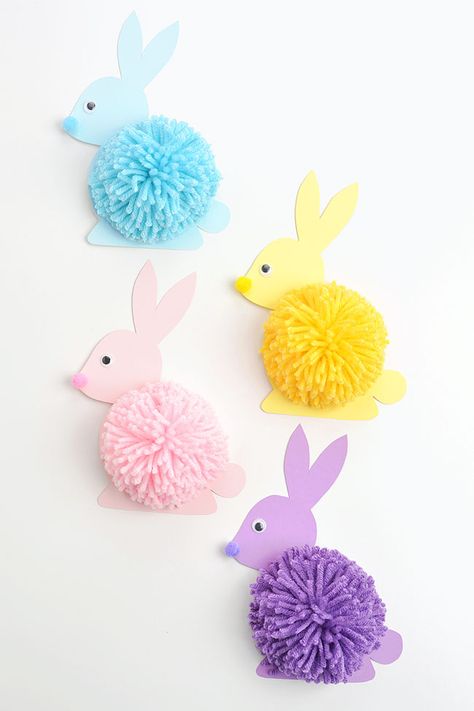 Yarn Bunnies, Sheep Puppet, Yarn Bunny, Pom Pom Bunny, Sheep Craft, Carrot Craft, Yarn Animals, Pom Pom Bunnies, Beautiful Paper Flowers