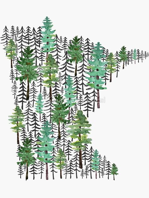 "Minnesota Forest" Sticker by GreatLakesLocal | Redbubble School Wall Mural, Minnesota Tattoo, Watercolor Pine Trees, Minnesota Art, State Stickers, Forest Wall, Art Poster Prints, Forest Art, Wall Posters