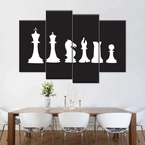 White Chess Set Wall Art | Digital Art Silhouette Wall Art, Art Digital Art, Multi Panel Canvas, Chess Set, Wall Art Elephant, Art Elephant, Chess, Off Sale, Art Digital