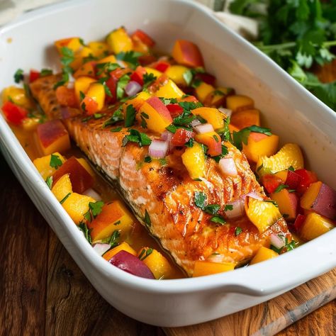 This healthy salmon recipe is perfect for using up very ripe peaches during 
the summer. Beans And Brown Rice, Dash Diet Recipes, Salmon Peach, Peach Recipes, Steamed Green Beans, Salsa Ingredients, Healthy Salmon Recipes, Healthy Salmon, Peach Slices