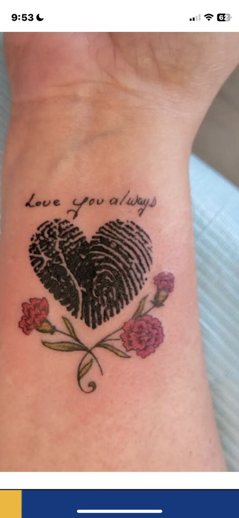 Mom Memory Tattoos Daughters, Significant Other Tattoos Ideas, Fingerprint Tattoo With Flowers, Losing A Brother Tattoo, Heartbeat Tattoo Memorial Dads, Gone Too Soon Tattoo, Tattoo Ideas For My Husband, Tattoo For Love Of My Life, Uncle Memorial Tattoo