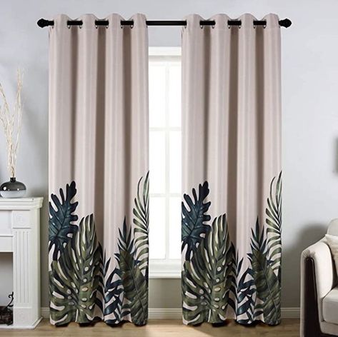 Tropical Curtains, Patio Door Curtains, Decorative Curtain Rods, Curtain Room, Palm Leaves Print, Blue Curtains, Drape Panel, Exotic Fashion, Nature Artwork