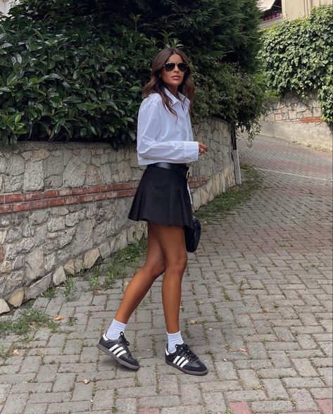 fashion outfits , fashion inspo outfits , fashion , fashion trends 2023 , outfits , outfit ideas summer , outfits aesthetic , outfit inspo summer , aesthetic clothes , ralph lauren , ralph lauren aesthetic , summer outfits 2023 , summer , celine , chanel shoes , chanel aesthetic , chanel looks , hermes aesthetic , hermes looks , looks , lookbook , streetwear fashion , street wear , street style , ootd , fall aesthetic , fall outfits , fall looks , hermes purse , hermes inspo , life inspo Black Samba Shoes Outfit, Mum Fits, Tennis Skirt Outfit Street Style, Black Tennis Skirt Outfit, Adidas Samba Women, Looks Adidas, Fav Outfit, Black Tennis Skirt, Adidas Samba Outfit