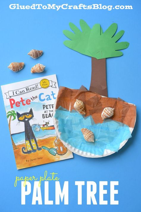 Paper Plate Palm Tree {Kid Craft} Preschool Back To School, Palm Tree Crafts, Storytime Crafts, Craft Preschool, Island Crafts, Summer Preschool, Tree Craft, Ocean Crafts, Pete The Cat