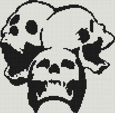 Emo Pixel Art, Goth Pixel Art, Skull Pixel Art, Skull Cross Stitch Pattern, Skull Cross Stitch, Crochet Grid, Pixel Grid, Graph Crochet, Grid Patterns