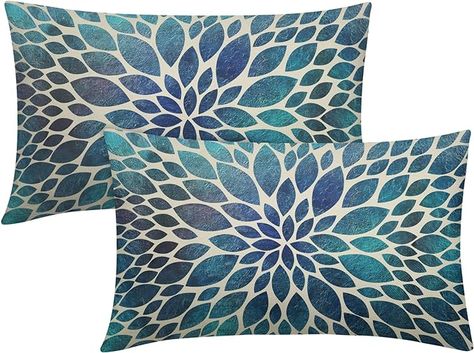 Amazon.com: Navy Blue Teal Dahlia Rectangular Pillow Covers 12X20 Inch Spring Summer Floral Lumbar Pillow Cases Modern Abstract Throw Pillows Set of 2 Home Decor for Living Room Bedroom Couch Bed Sofa Outdoor : Home & Kitchen Floral Lumbar Pillow, Teal Pillows, Bed Cushion, Home Decor For Living Room, Spring Pillows, Rectangular Pillow Cover, Bed Cushions, Floral Pillow Cover, Abstract Throw Pillow