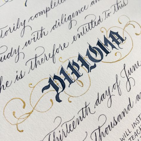 Calligraphy and hand lettering - custom homeschool diploma, navy and metallic gold Calligraphy Certificate, Homeschool Diploma, Diploma Certificate, Calligraphy Tutorial, Sign Painting, Certificate Design, Calligraphy Letters, Calligraphy Fonts, Hand Lettered