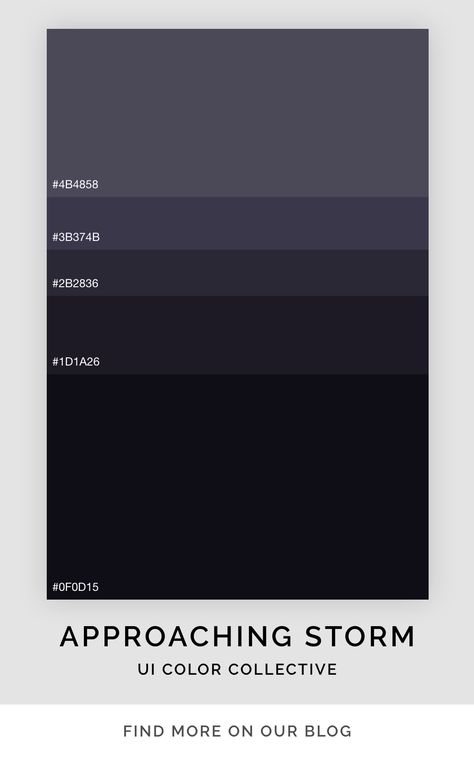 Dark themed UI color palette called Approaching Storm. Use in graphic design, ui design and art projects. Dark Theme Color Palette, Dark Mode Color Palette, Dark Mode Color Palette Ui, Storm Color Palette, Ui Color Palette, Crop Field, Ui Color, Dark Color Palette, Flat Ui