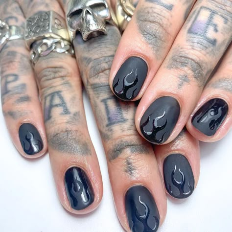 Nailpro on Instagram: “🖤🔥 Submit your matte/shiny combo nail art for our upcoming July/August 2022 issue for a chance to be featured by emailing…” Planet Nail Designs, Male Nails Black, Goth Nails For Men, Men’s Fall Nails, Nails Inspiration Men, Man Nail Art Designs, Nail Art For Guys, Men's Nail Art, Masculine Nails Designs