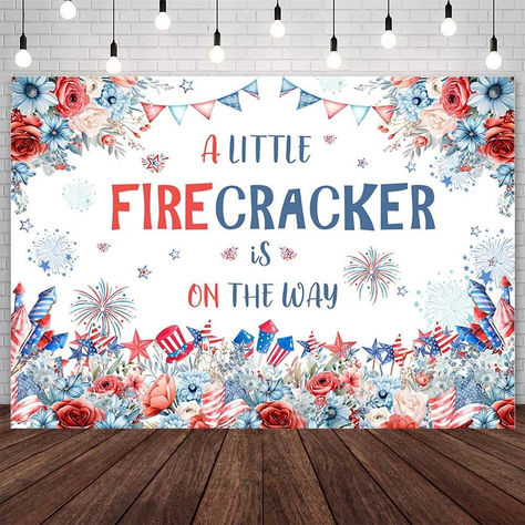 7x5ft 4th of July Baby Shower Backdrop A Little Firecracker is On The Way Photography Background Red White and Blue Independence Day Patriotic Baby Shower Party Decorations Banner Photo Prop #ad #babyshower #babyshowerideas #babyshowerthemes #redwhiteandblue #alittlefirecracker #alittlefirecrackerisontheway #babyshowertheme #redwhiteandbluebabyshower #patrioticbabyshower Firecracker Baby Shower Ideas, Fourth Of July Baby Shower Ideas, July Baby Shower Ideas, Gender Reveal Baby Shower Themes, Patriotic Baby, Banner Photo, Baby Shower Bbq, Shower Backdrop, July Baby