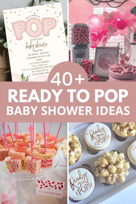 ready to pop baby shower Pop Baby Shower Ideas, Popcorn Bar Ideas, Baby Shower Popcorn, Popcorn Theme, Baby Shower Sweets, Popcorn Favors, Baby Shower Dessert Table, Pop Baby Showers, Baby Shower Prizes