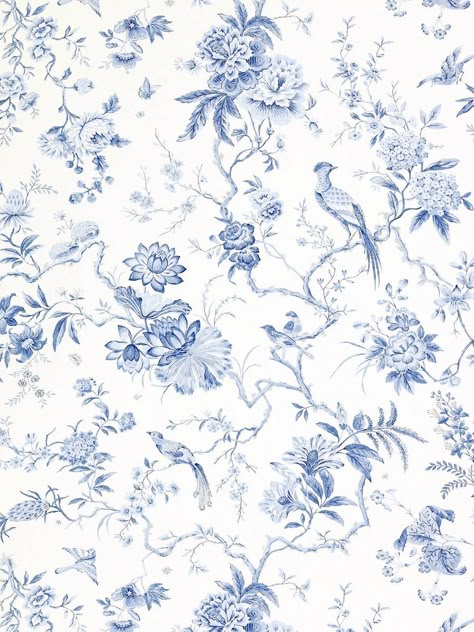 Chinoiserie Wallpaper Blue, Blue Chinoiserie Wallpaper, Blue China Patterns, White Pattern Wallpaper, Blue And White Wallpaper, Blue Floral Wallpaper, Chinoiserie Pattern, Blue Flower Wallpaper, Toile Wallpaper