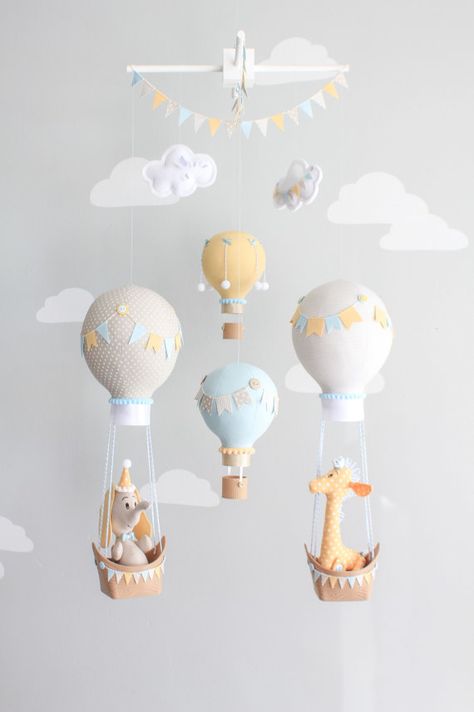 Hot Air Balloon Baby Mobile, Giraffe and Elephant Nursery Decor, Travel Theme Nursery, Orange, Aqua, Gray-Griege Nursery, i167 Elephant Baby Rooms, Perlengkapan Bayi Diy, Elephant Decoration, Travel Theme Nursery, Elephant Nursery Decor, Hot Air Balloon Nursery, Diy Baby Mobile, Girl Nursery Themes