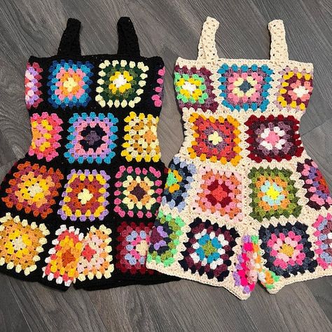 🌈🌈 rainbow granny square rompers | Instagram Granny Square Romper, Crochet Outfit, Crochet Project Ideas, Granny Square Crochet Patterns Free, Mode Crochet, Things To Crochet, Crochet Design Pattern, Crochet Clothing And Accessories, Crochet Business